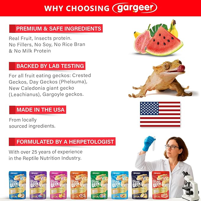 Gargeer 'Picky Geck' Watermelon Crush - Premium Crested Gecko Food | Hydration & Circulation Support with Bee Pollen & Coconut | No Fillers - Only Premium Ingredients | 2oz | Made in USA. Enjoy!