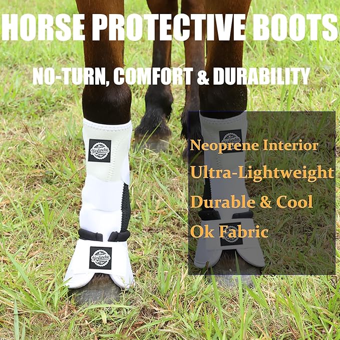 Protective Bell Boots for Horse, Shock Absorbing Hoof Protective Overreach Boot with Anti-Spin Fastening Optimal Protection,Durable & Comfortable,Quick Wrap Hook & Loop