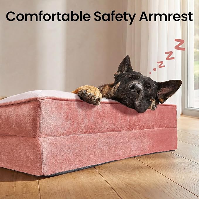 OhGeni Orthopedic Dog Bed Couch Big Cat Sofa for Extra Large Sized Pets with Memory Foam, Machine-Washable Waterproof Removable Cover, Soft Comfortable Fabric, 44-inch (Pink)