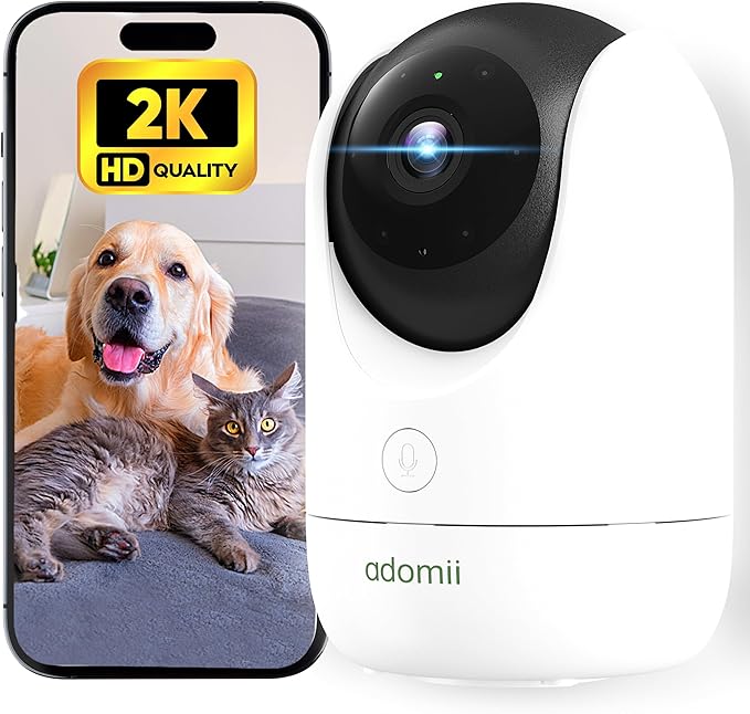 adomii 2K Indoor Cameras for Home Security - Camera with Pan/Tilt, 33ft Night Vision, 2 Way Audio, BLE Pairing - Motion Detector Indoor Wi-Fi Camera for Baby & Pet Monitor