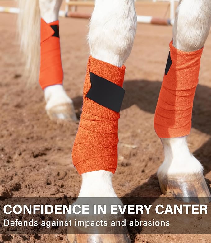 Fleece Horse Polo Leg Wraps Set of 4, 10' Horse Leg Bandages Stable Supplies Equestrian Boots Bright Orange