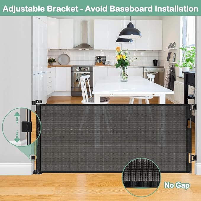 Retractable Baby Gates for Doorways 55 Inch Wide Retractable Dog Gates for The House Outdoor Dog Barriers for Home Indoor Pet Barrier Mesh Baby Gate for Fireplace Pet Safety Gate for Front Door