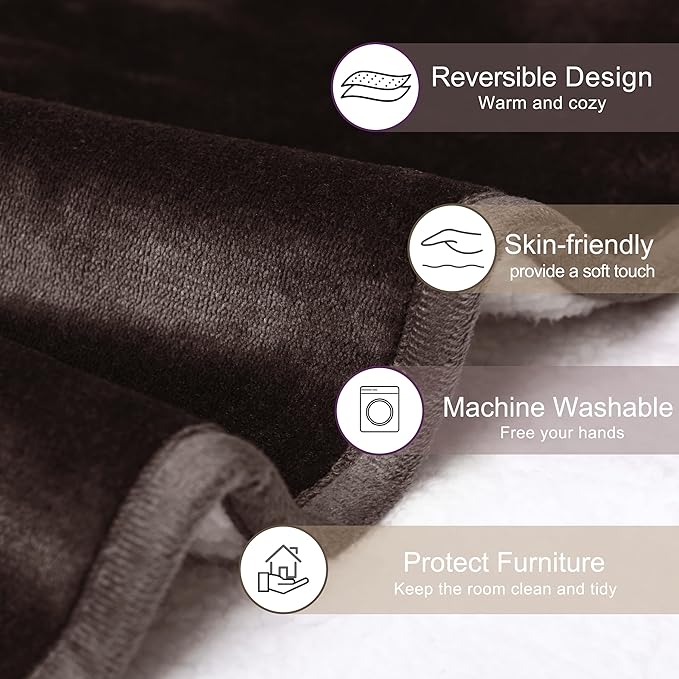 gogobunny Waterproof Bed Blanket, Reversible Sherpa Fleece Throw Blanket for Dog Puppy Cat, Furniture Cover Protects Bed Couch Sofa from Liquid Pee and Pet Fur (Dark Brown, 30x70 inches)
