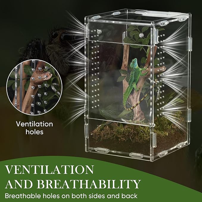 Jumping Spider Enclosure, Jumping Spider Accessories, Transparent Acrylic Amphibian Terrarium, Animal Box Habitat for Spiders, Arthropods, Amphibians, Etc. (7.88 * 4.72 * 4.72in)