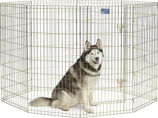 MidWest Homes for Pets 48-Inch Exercise Pen, for Indoor and Outdoor Use, 16 Sq Feet of Play, Single Door Folding Dog Pen, with Large Door Opening & Secure Latch, Easy to Set Up, Foldable Dog Playpen