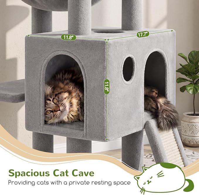 Globlazer Heavy Duty Cat Tree, 70 inch Sturdy Cat Tree for Indoor Cats Extra Large Cat Tower with Scratching Post, Hammock, Cat Condo for Adult Cats Kittens, F70 Pro, Light Grey - Image 4