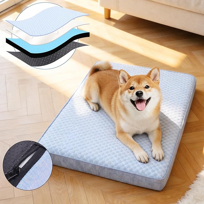 Orthopedic Memory Foam Dog Bed,Cooling Dog Beds for Dogs, Washable Pet Beds for Crate with Faux Fur Cover, Waterproof Lining, (XX-Large:47"x29"x3.5", Cooling Surface)