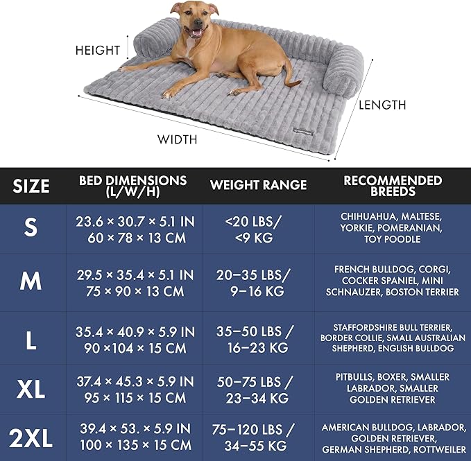 Spark Paws Luxury Dog Couch Cover Bed, Calming Pet Furniture Protector for Large & Small Dogs, Washable Bolster Dog Bed for Couch, Sofa & Bed - Grey, Medium