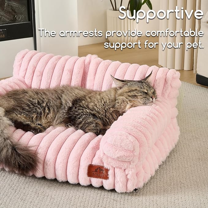 Hollypet Fluffy Dog Cat Bed Pet Couch Beds Plush Soft Warming Washable Puppy Bed for Small Medium Dogs and Large Cats, Light Pink, 24" L x 18" W x 10" Th