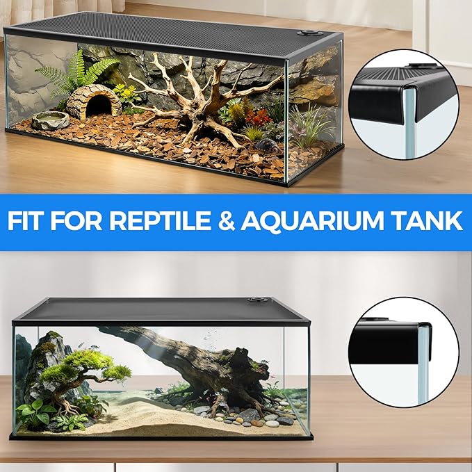 REPTI ZOO Terrarium Screen Cover with Cable Control for Reptile & Aquarium Tank, 36x18 inch Durable Steel Frame & Mesh Top for Reptile & Turtle & Fish Tank