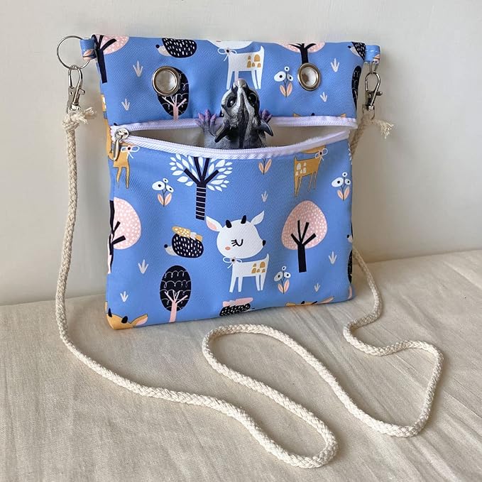 Faux Rabbit Fur Sugar Glider Bonding Carry Pouch Portable Small Animal Carrier Bag Small Animal Bonding Crossbody Strap for Hamster Rat Gerbil with Vent (Blue)