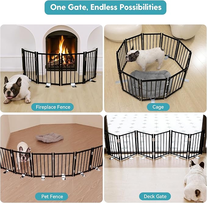 No Pawblems Free Standing Short Dog Gate, 16.5'' Tall Foldable Dog Fence for Indoor & Outdoor, Up to 72 Inch Extra Wide Puppy Gate for Stairs, Hallways, Doorways, Deck, Yard (Black, 6 Panels)