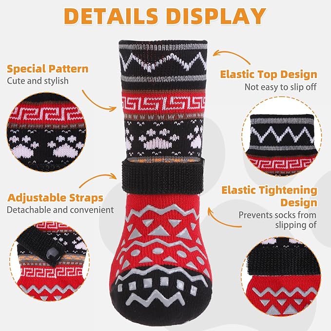 KOOLTAIL Dog Socks to Prevent Licking Paws for Hardwood Floors Anti Slip,Warm Winter Pet Boots&Paw Protector with Grippers,Double Sides Puppy Shoes Booties for Small Medium Large Senior Dogs L