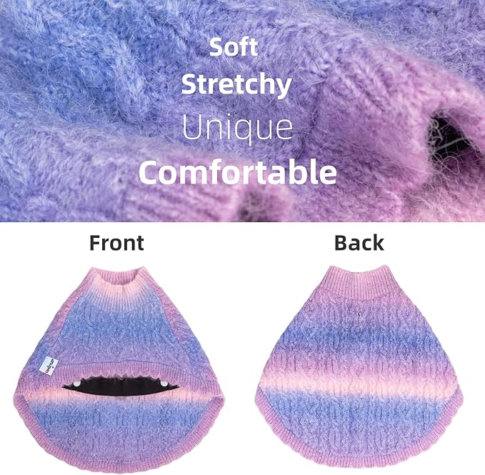 Rainbow Mohair Dog Poncho, Cold Weather Cable Dog Sweater for Small Dogs, Classic Turtleneck Thick Puppy Clothes with Leash Hole DS93XL