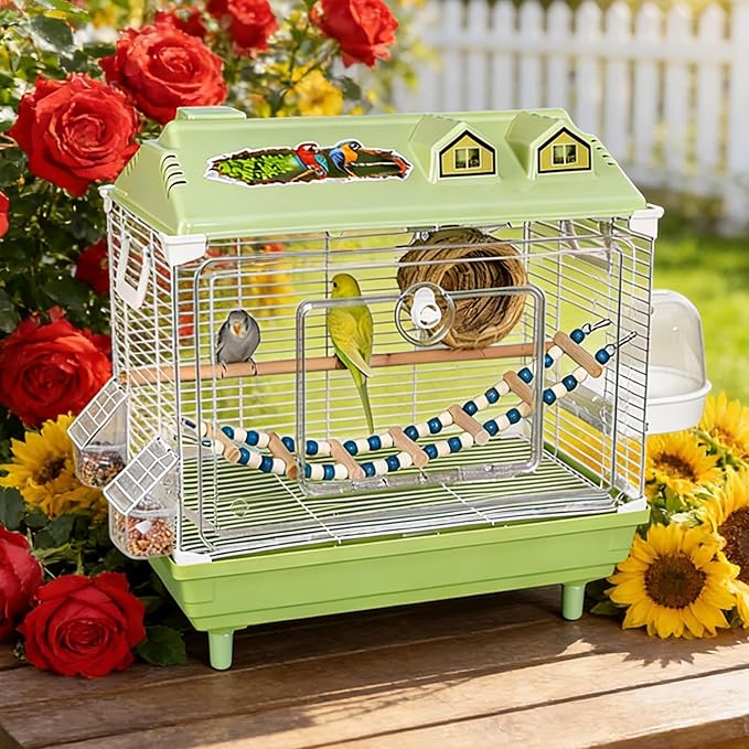 Portable Bird Cage - Clear Parakeet and Cockatiel Carrier, with Wooden Pole Bird Cage for Indoor Use, Easy Clean Design, Birds Accessory, Lovebird Finches Cockatoo Conure Macaws