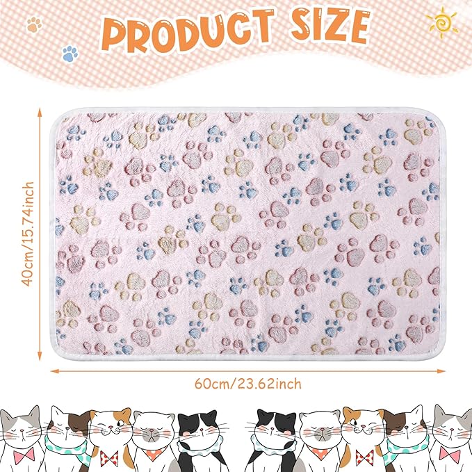 Tatuo 4 Pcs Dog Blanket for Pet Cat Blankets Indoor Puppy Teething Stuff Toys Paw Print Fleece Blanket Warm Sleep Mat for Guinea Pig Cage(Beige,Small(24 x 16 Inch),Square)