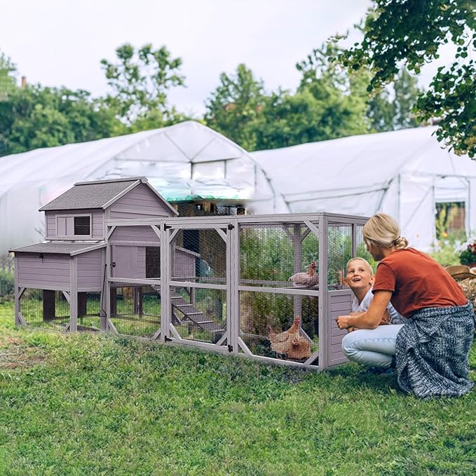 Suumerpety 55 sq.ft Large Outdoor Chicken Coop with Run - Multi-Level Hen House, Weatherproof Roof, Predator-Resistant Design & 6 Nesting Boxes for 10-15 Chickens