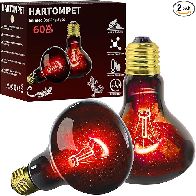 60W Infrared Red Heat Lamp for Reptiles, Basking Spot Bulb for Pet Lizards, Bearded Dragons, Chameleons & Snakes, Red Heat Emitter Light for Chickens Coop and Brooder Use, E26|2 Pack