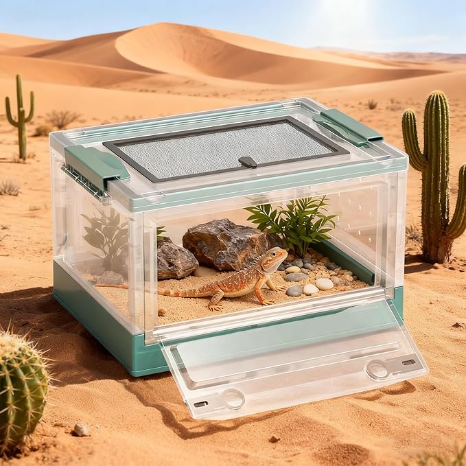 Foldable Reptile Tank, Portable Lizard Cage with Wheels, Reptile Terrarium, Chameleon Cage, Hamster Cage, for Bearded Dragon, Scorpion, Frog, Spider