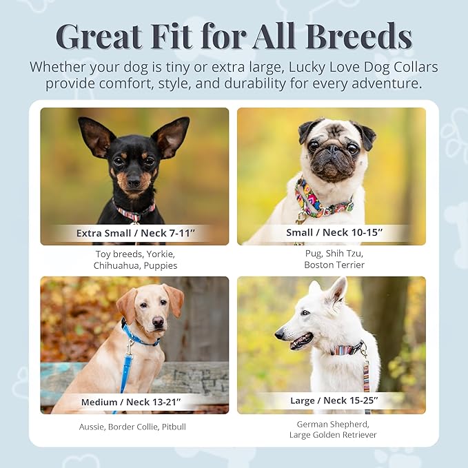 Lucky Love Dog - Adjustable Dog Collar with Easy Click Buckle for Large Dogs, Durable, & Comfortable for Male & Female Dogs, Pet Collar for Puppies & Adult Ones - Linus, Large