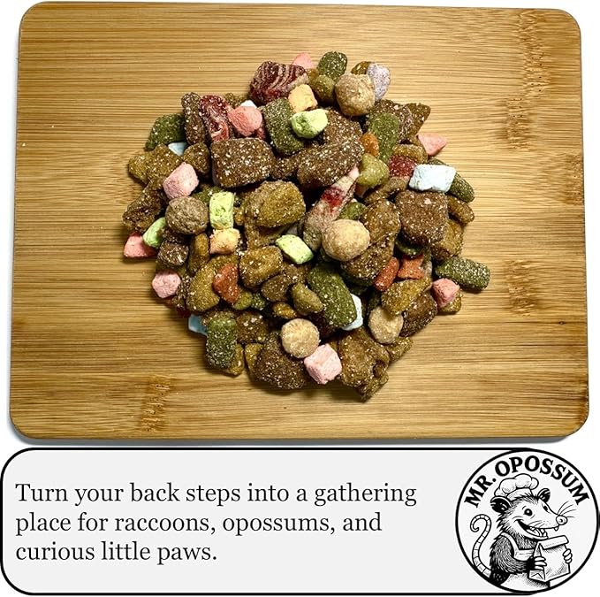 Porch Party Mix™ Raccoon and Opossum Food Wildlife Treat Blend for Backyard Feeding with Marshmallows Beef Chicken Lamb Ocean Fish and Peanut Butter Puffs (3 lb Pouch)
