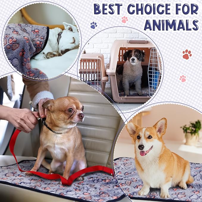 Tatuo 4 Pcs Dog Blanket for Pet Cat Blankets Indoor Puppy Teething Stuff Toys Paw Print Fleece Blanket Warm Sleep Mat for Guinea Pig Cage(Blue,Small(24 x 16 Inch),Square)