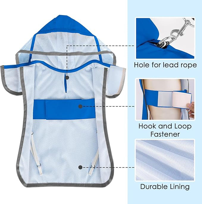 Lukovee Dog Raincoat, Adjustable Dog Rain Jacket with Clear Hooded Double Layer for Large Medium Small Dogs Puppies, Waterproof Rain Coat Poncho with Reflective Storage Pocket & Rim (Blue, XS)