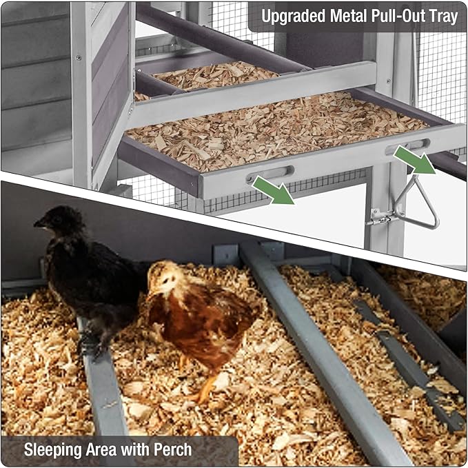 Large Chicken Coop with Run, Wooden Chicken House with Nesting Box, Outdoor Hen House with Wheels and Leakproof Pull-on Tray, Waterproof Poultry Chicken Cages for 5 Chickens