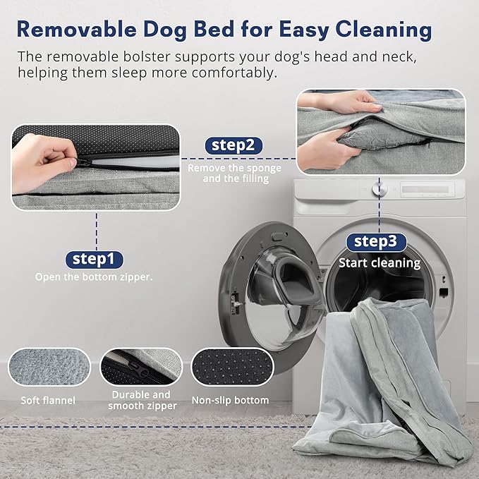 aodisman Orthopedic Dog Bed Medium Size Dogs, Waterproof Memory Foam Sofa Pet Beds with Sides,Cozy Egg-Crate Foam with Extra Head and Neck Support, Washable Cover & Nonslip Bottom,Light Grey