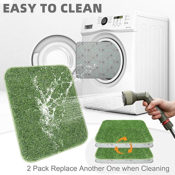 KOOLTAIL Dog Grass Pad with Washable Pee Pads for Puppy Potty Tray,2 Pack 20"*25" Soft Artificial Turf Multipurpose Reusable Grass Patch Pads for Dogs Litter Box, Leakproof for Doggie Training Indoor
