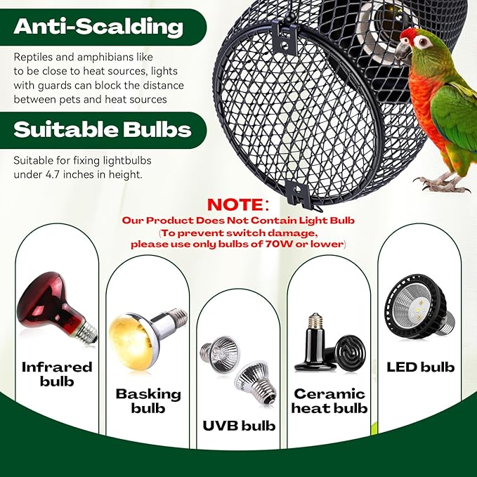 Retisee 2 Pcs Reptile Heat Lamp Cap Reptiles Anti-Scald Lampshade with Power Switch and Anti-bite Hook for Lizards Snakes Chicks, Bulb 100w Not Included