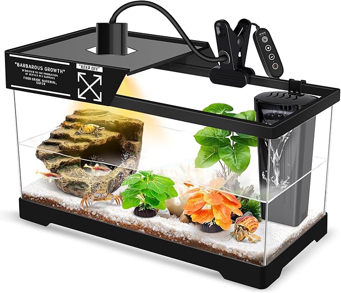 GOZILLA Turtle Tank Kit(Tank+Lamp+Filter), Upgrade PC Turtle Tank Starter Kit with Adjustable Lamp & Filter, Reptile Hideout Habitat with Lid for Small Reptiles.(15.75 × 7.9 × 9''/Black Kit)