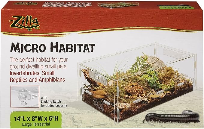 Zilla Micro Habitat Terrarium, Terrestrial, with Locking Latch, for Isopods, Spiders, Insects, Large