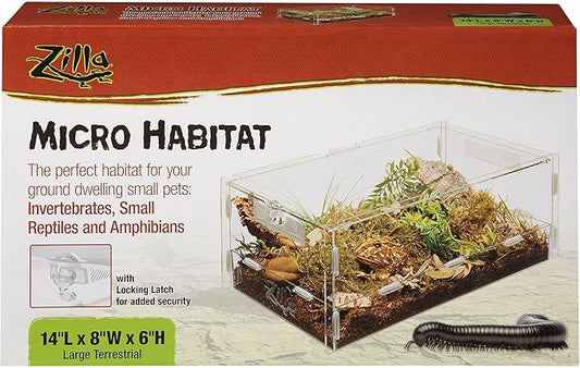 Zilla Micro Habitat Terrarium, Terrestrial, with Locking Latch, for Isopods, Spiders, Insects, Large