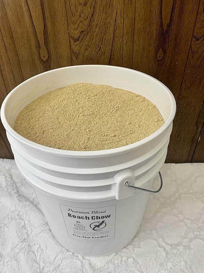 25 lb. Bulk Roach & Cricket Chow – Balanced Protein, Calcium-Fortified Diet by Five-Star Feeders – 5-Gallon Bucket