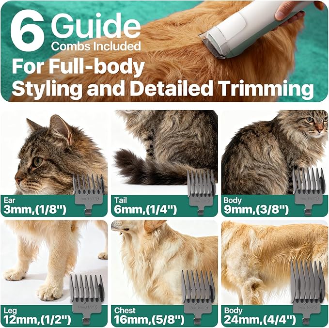 buenkee Dog Grooming Kit with Vacuum, 15000Pa Pet Hair Clipper and Shedding Brush, 50dB Low Noise, 2L Capacity, Green