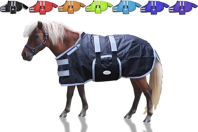 Derby Originals Mini Horse & Foal Winter Turnout Blanket – Reflective, No-Hardware Design, 600D Waterproof Outer, 150g Insulation, 170T Lining, Adjustable Fit, 1-Year Warranty (Black, Medium)