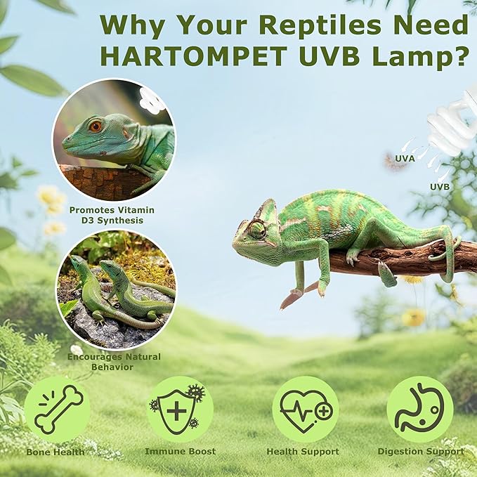 HARTOMPET 5.0 UVB Reptile Light 26W, Compact Tropical Terrarium Lamp, Coil UVB Bulb for Chameleons, Iguanas, Turtles, Rainforest Tanks & Reptile Habitat