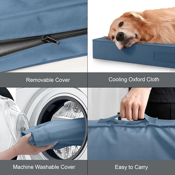 Outdoor Extra Large Dog Bed, Jumbo Waterproof Dog Bed for Large Dogs, Orthopedic Egg Crate Foam Pet Mat with Removable Oxford Cooling Cover, Blue