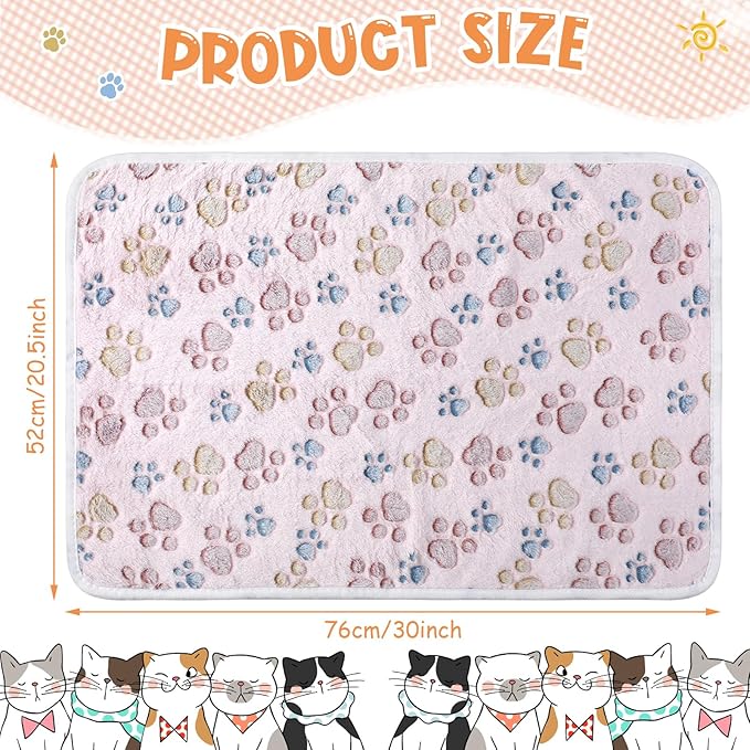 Tatuo 4 Pcs Dog Blanket for Pet Cat Blankets Indoor Puppy Teething Stuff Toys Paw Print Fleece Blanket Warm Sleep Mat for Guinea Pig Cage(Beige,Medium(30 x 20.5 Inch),Square)