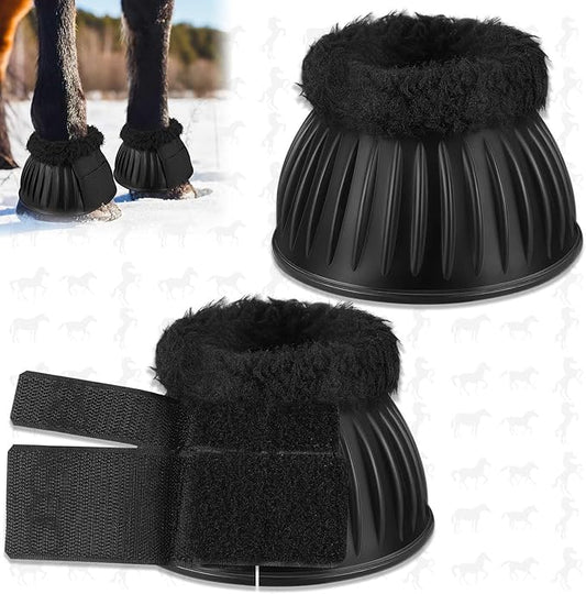 Abbylike 1 Pair Horse Bell Boots Protect Against Hoof Impact Trauma Rubber Bell Boots Black Horse Care for Turnout No Rub Design Comfort Quick Wrap Hook and Loop
