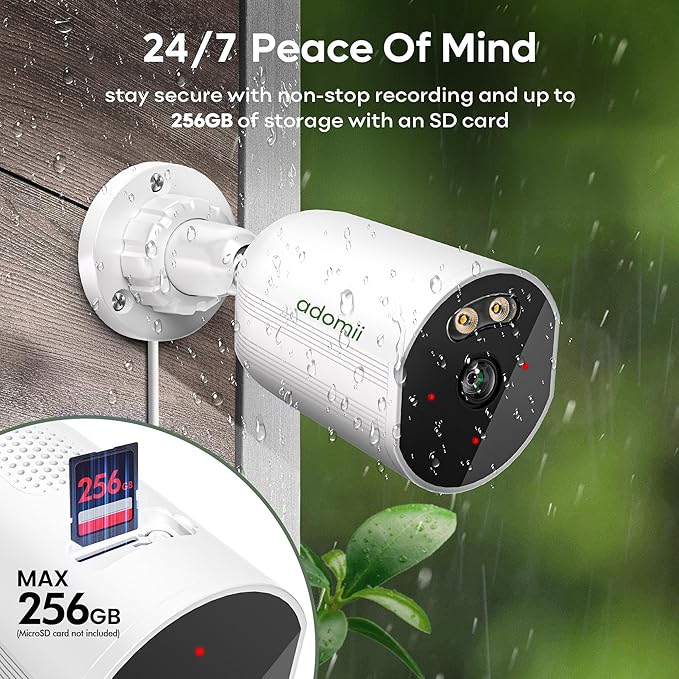 adomii 2K Security Cameras Wireless Outdoor, 33ft Night Vision, IP65 Weatherproof, 2-Way Audio Home Security WiFi Camera Motion Detector for Home Security