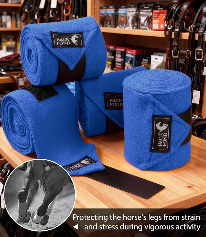 Fleece Horse Polo Leg Wraps Set of 4, 10' Horse Leg Bandages Stable Supplies Equestrian Boots True Blue