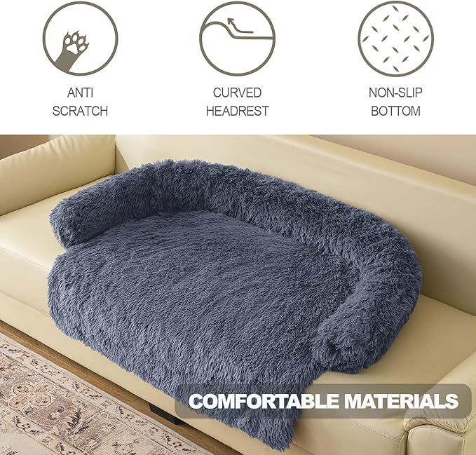 Tinaco Calming Dogs/Cats Bed Mats, Dog Pad Washable Removable Couch Cover, Plush Long Fur Mat for Pets, Waterproof Lining, Perfect for Small, Medium and Large Dogs and Cats (Navy Blue, 41"x37")