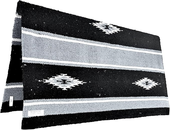 Majestic Ally 36"x 34" Navajo Design Acrylic Saddle Blanket -2.4 lbs (Gray and Black)