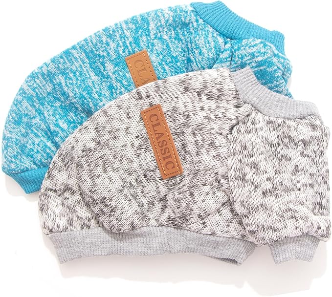2 Pieces Dog Sweaters for Small Dogs Fall Clothes Female Winter Fleece Sweaters Warm Thick Pet Outfit Coat Small Dog Sweater for Girl Boy Dogs, Yorkie, Chihuahua, Pug, Cat, Pug,S,Blue,Grey