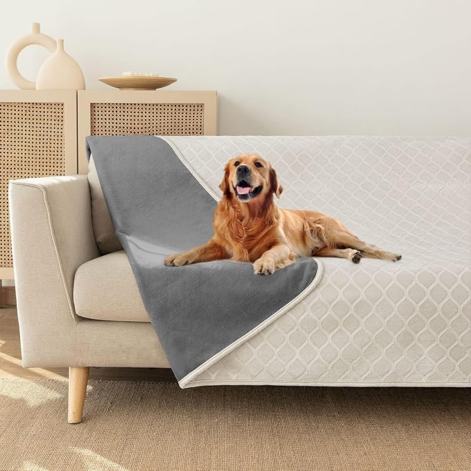 fuguitex Waterproof Dog Blanket Bed Cover Dog Crystal Velvet Moroccan Fuzzy Cozy Plush Pet Blanket Throw Blanket for Couch Sofa(82 * 102 inch, Cream+Grey)