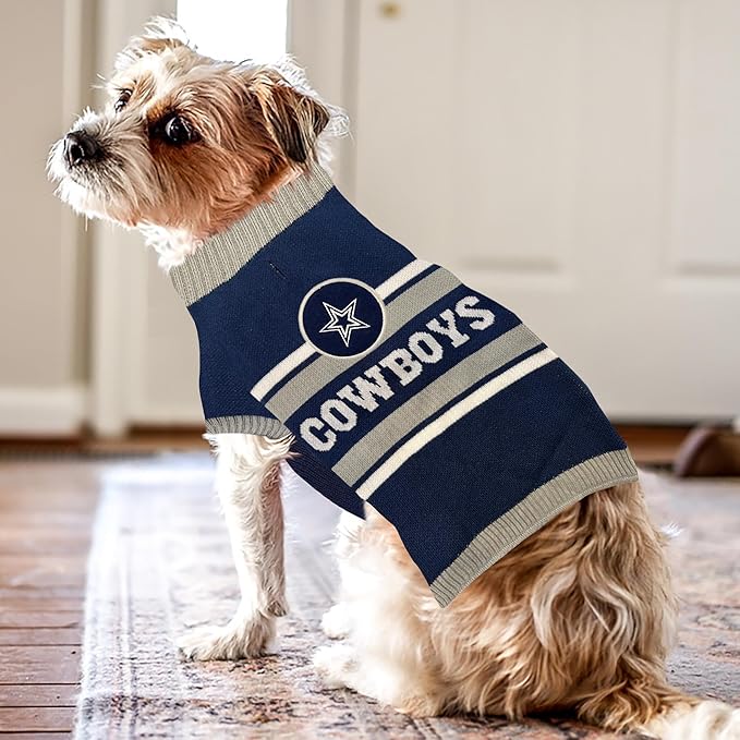 NFL Dallas Cowboys Dog Sweater, Size Extra Small. Warm and Cozy Knit Pet Sweater with NFL Team Logo, Best Puppy Sweater for Large and Small Dogs