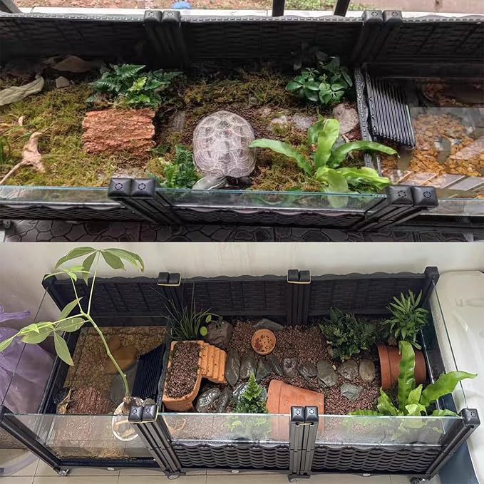 Tortoise Shallow Water Turtle Habitat, Home Turtle Breeding Box, Plant Planting Ecological Breeding Box, Drainage & Wheels – 47.2” Tortoise Habitat for Turtles, Lizards, Snakes & More