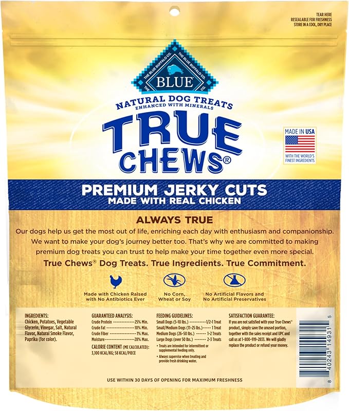 Blue Buffalo True Chews Premium Jerky Cuts Natural Dog Treats, Chicken, 22 oz bag